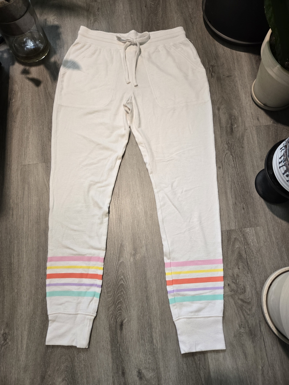 bp White Retro Stripes Jogger Pants